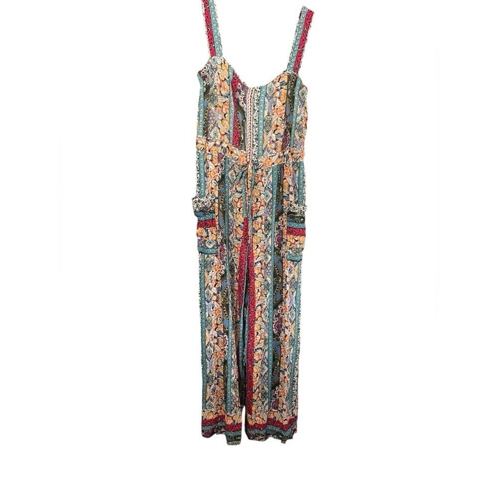 Anthropologie Calais Floral Patchwork Wide Leg Jumpsuit XS Belted Pockets - Picture 2 of 6
